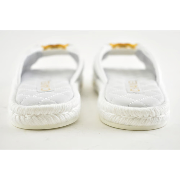 Chanel 20S White Coco Beach Gold CC Logo Slide Espadrille Sandal Mule Flat 36 - Picture 3 of 12
